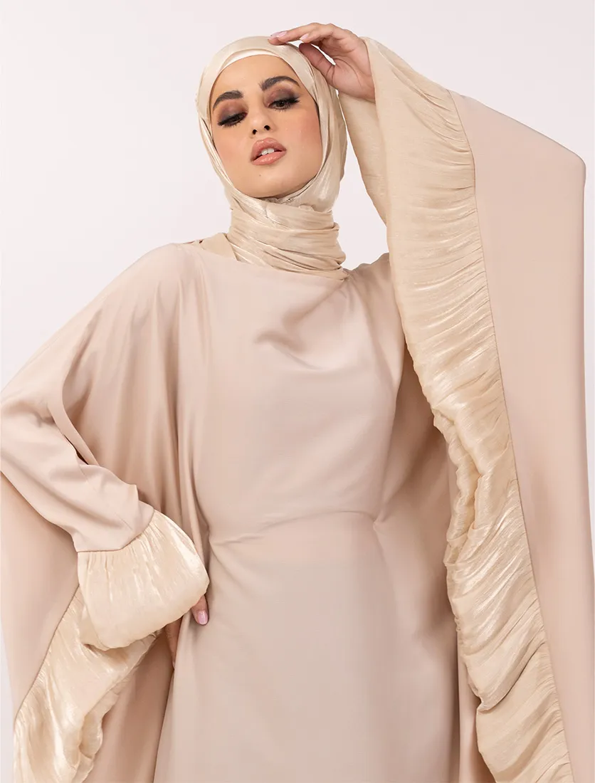 Beige Organza Trim Kaftan